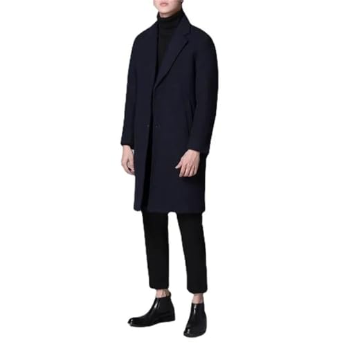 Men's Woolen Blend Casual Long Quilted Jacket Thick Business Overcoat Male Button Wool Suit Coat