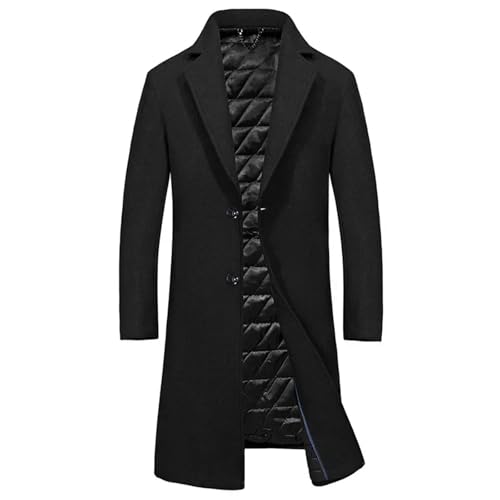 Men's Woolen Blend Casual Long Quilted Jacket Thick Business Overcoat Male Button Wool Suit Coat