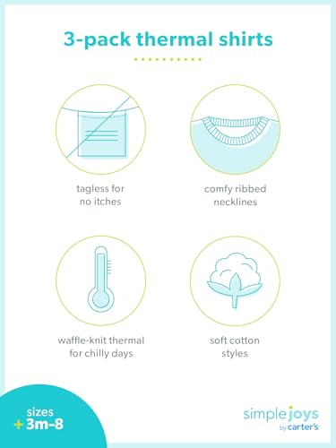 Simple Joys by Carter's Boys' 3-Pack Thermal Long Sleeve Shirts, Grey/Navy Heather/Yellow Stripe, 6-9 Months