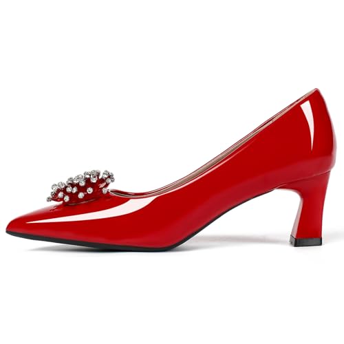 Women's Pumps Pointed Toe Slip On Shoes for Women Rhinestone Dress Pumps Shoes Comfortable Kitten Heels Elegant Pumps Red Size 8