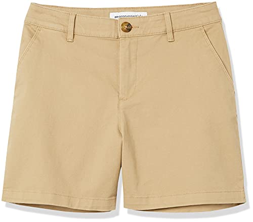 Amazon Essentials Women's Mid-Rise Slim-Fit 5 Inch Inseam Khaki Short (Available in Straight and Curvy Fits), Khaki Brown, 12