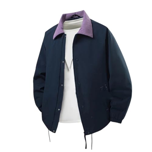 ERFMFKL Men Solid Color Lightweight Breathable Outdoor Coat Long Sleeves Zipper Jackets Navy Blue