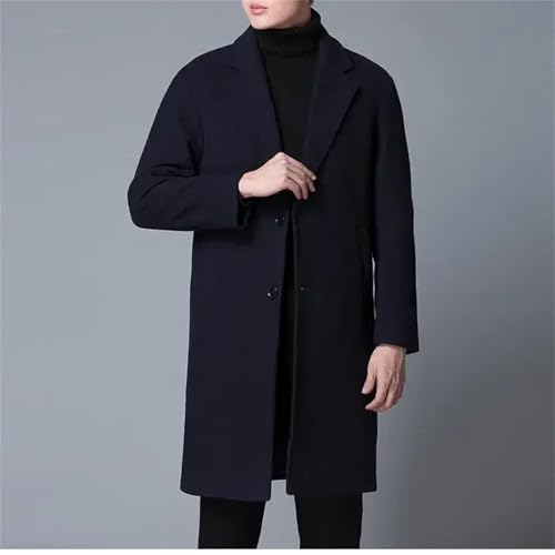 Men's Woolen Blend Casual Long Quilted Jacket Thick Business Overcoat Male Button Wool Suit Coat