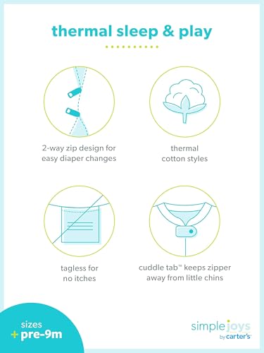 Simple Joys by Carter's Baby Boys' 2-Way Zip Thermal Footed Sleep and Play, Pack of 2, Dusty Blue Bear/Ivory Dinosaur, 0-3 Months