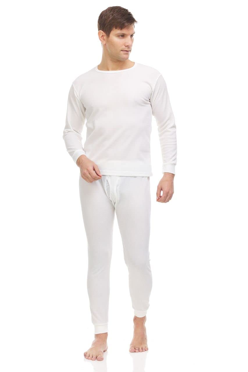 BILLIONHATS 3 Pack of 2pc Thermal Sets for Men, Base Layer Long Johns Underwear, Top & Bottom, Cotton, Solid Colors (X-Large, Off White)