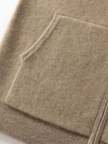 Mens 100 Percent Cashmere Zip Hoodie Winter Knitted Cardigan Kangaroo Pocket Smart Casual Thick Warm Jacket White