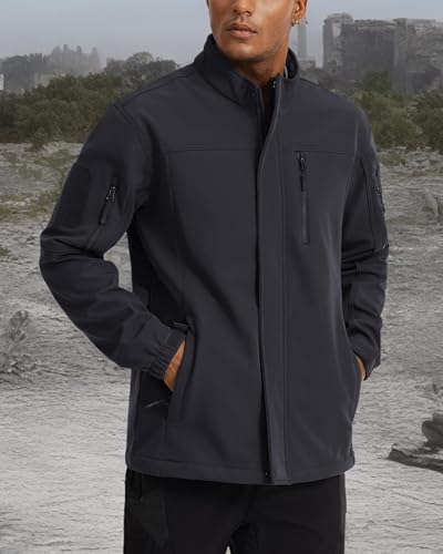 MAGCOMSEN Mens Tactical Jacket Warm Fleece Lined Softshell Jacket Stand Collar Windbreaker Outwear Black XL