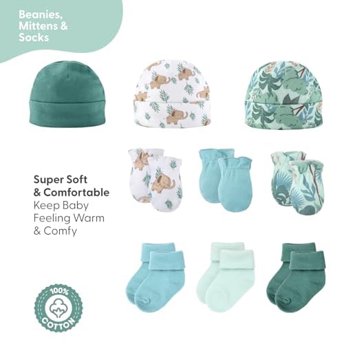 The Peanutshell Baby Layette Gift Set for Boys or Girls - 16 Piece New Born Unisex Gift Set, Baby Clothes & Newborn Essentials Must Haves - Newborn Clothes 0-3 Months - Wild Jungle