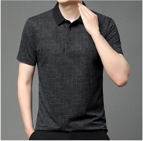 Textured Summer Polo Shirt Men Ultra Comfortable Short Sleeve Breathable Refreshing Silky Casual Button T Shirt Tops(Orange,Medium)