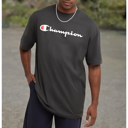 Champion mens Classic T-shirt, Script Logo T Shirt, Granite Heather-y07718, Large US