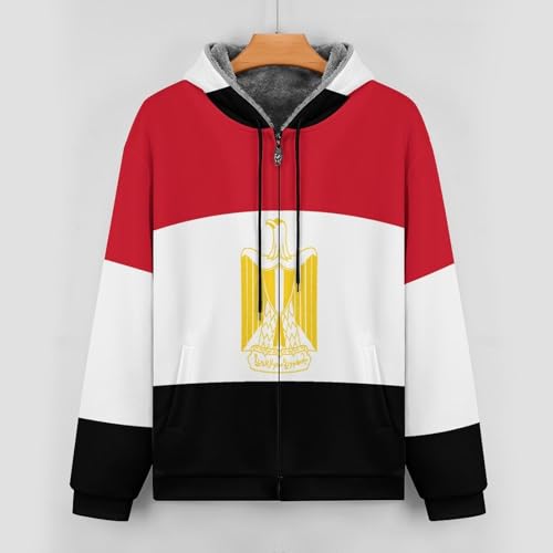 WunM Studio Fleece Jacket Men Thick Hoodie, Warm Jacket, Zipper Transition Jacket Pocket Jackets, 3D Printed Egypt Flag coat
