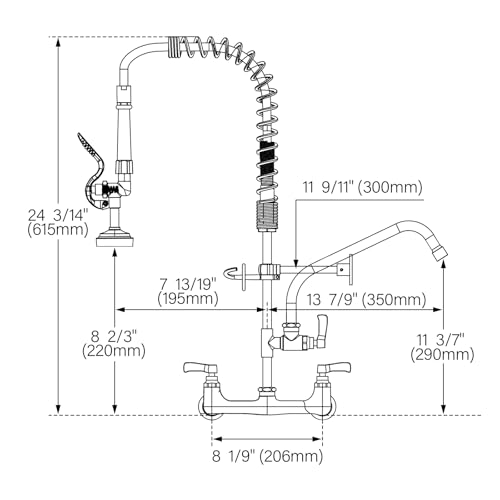 BAGNOLUX Commercial Sink Faucet, 8" Center Wall Mount Base with Pull Out Spray 9.6" Add-on Swing Spout 25" Height, Double Handle Pre Rinse Sprayer Commercial Rv Kitchen Faucet with Ceramic Valve