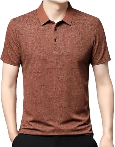 Textured Summer Polo Shirt Men Ultra Comfortable Short Sleeve Breathable Refreshing Silky Casual Button T Shirt Tops(Orange,Medium)