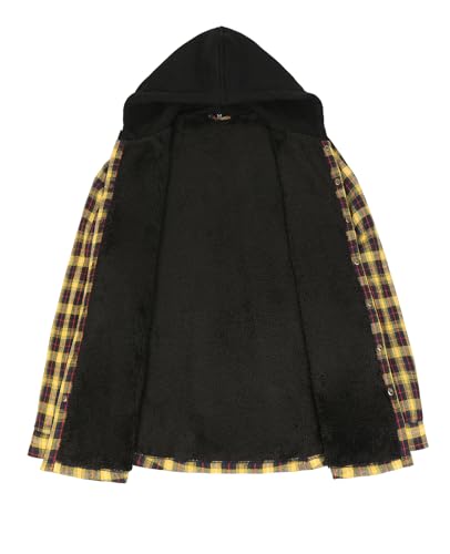 Men's Sherpa Lined Flannel Shirt Jacket,Snap Button Winter Lounge Plaid Shacket with Hood Gosling Yellow XL