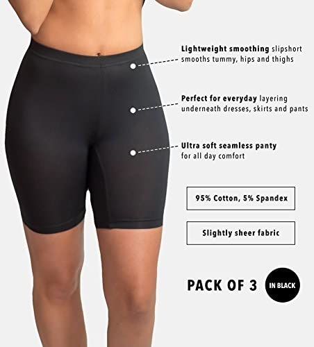 Emprella Slip Shorts 3-Pack Black Bike Shorts Cotton Spandex Stretch Boyshorts For Yoga,Black,Medium