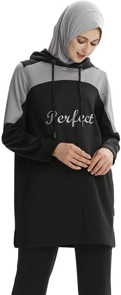 KXCFCYS Tracksuit Tops Hoodie Sportswear Outdoor Tracksuit Muslimah Sweatshirt (Black, L)