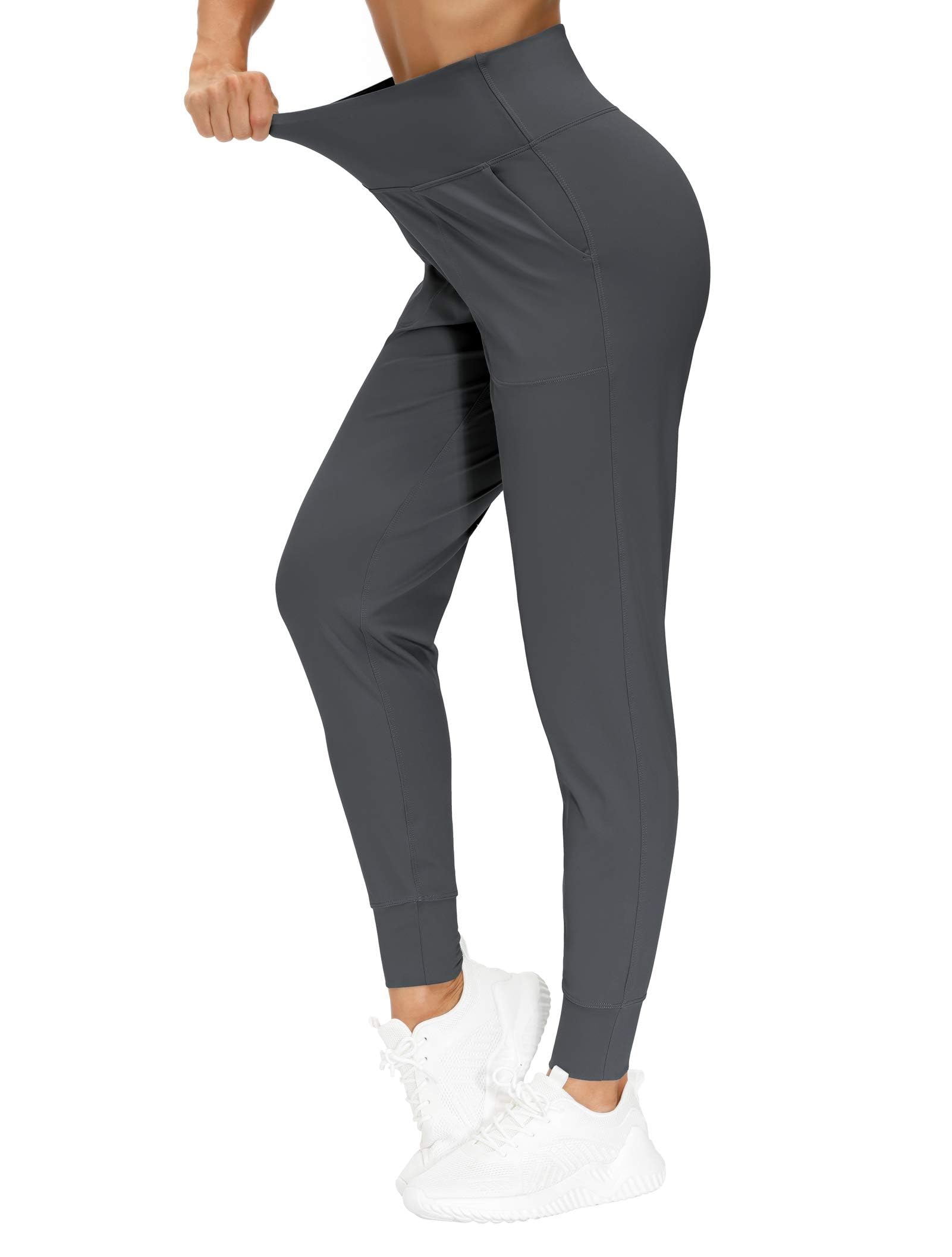 THE GYM PEOPLE Womens Joggers Pants with Pockets Athletic Leggings Tapered Lounge Pants for Workout, Yoga, Running (Large, Dark Grey)