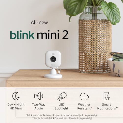 Blink Mini 2 (newest model) — Home Security & Pet Camera with HD video, color night view, motion detection, two-way audio, and built-in spotlight — 1 camera (White)