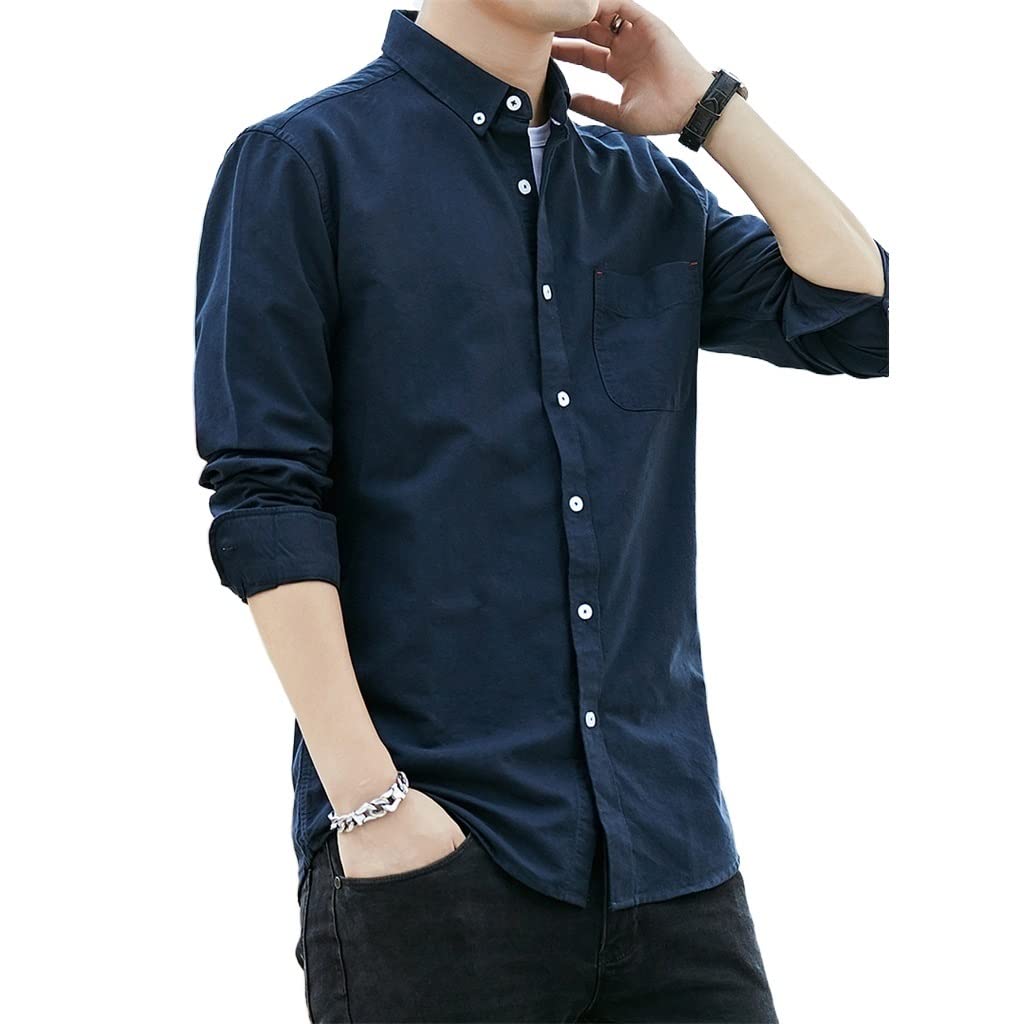 ZYQHMY Men Clothing Oxford Textile Men's Dress Shirt Jacket Men's Long Sleeve Casual Shirts(Black,XLcode)