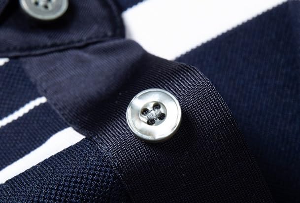 Mens Silk Short Sleeve Polo Shirts Summer Non Iron Striped Business Casual Collared T Shirt(XX-Large) Blue