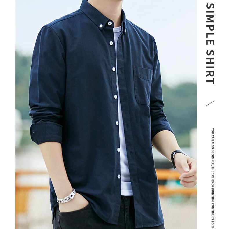 ZYQHMY Men Clothing Oxford Textile Men's Dress Shirt Jacket Men's Long Sleeve Casual Shirts(Black,XLcode)