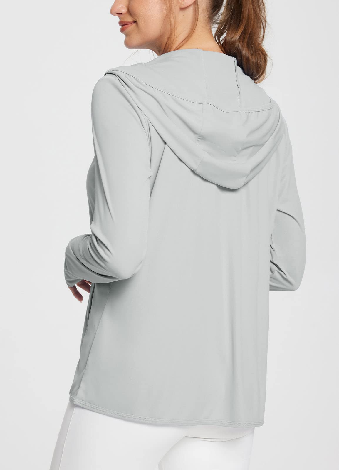 baleaf Women's SPF Jacket Sun Shirt UV Protection Hoodie Zip Up Long Sleeve Hooded Summer Clothing Running Hiking Grey M