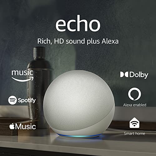 Amazon Echo (newest model), Alexa speaker with premium sound, Ideal for large bedrooms, living rooms and kitchens, Glacier White