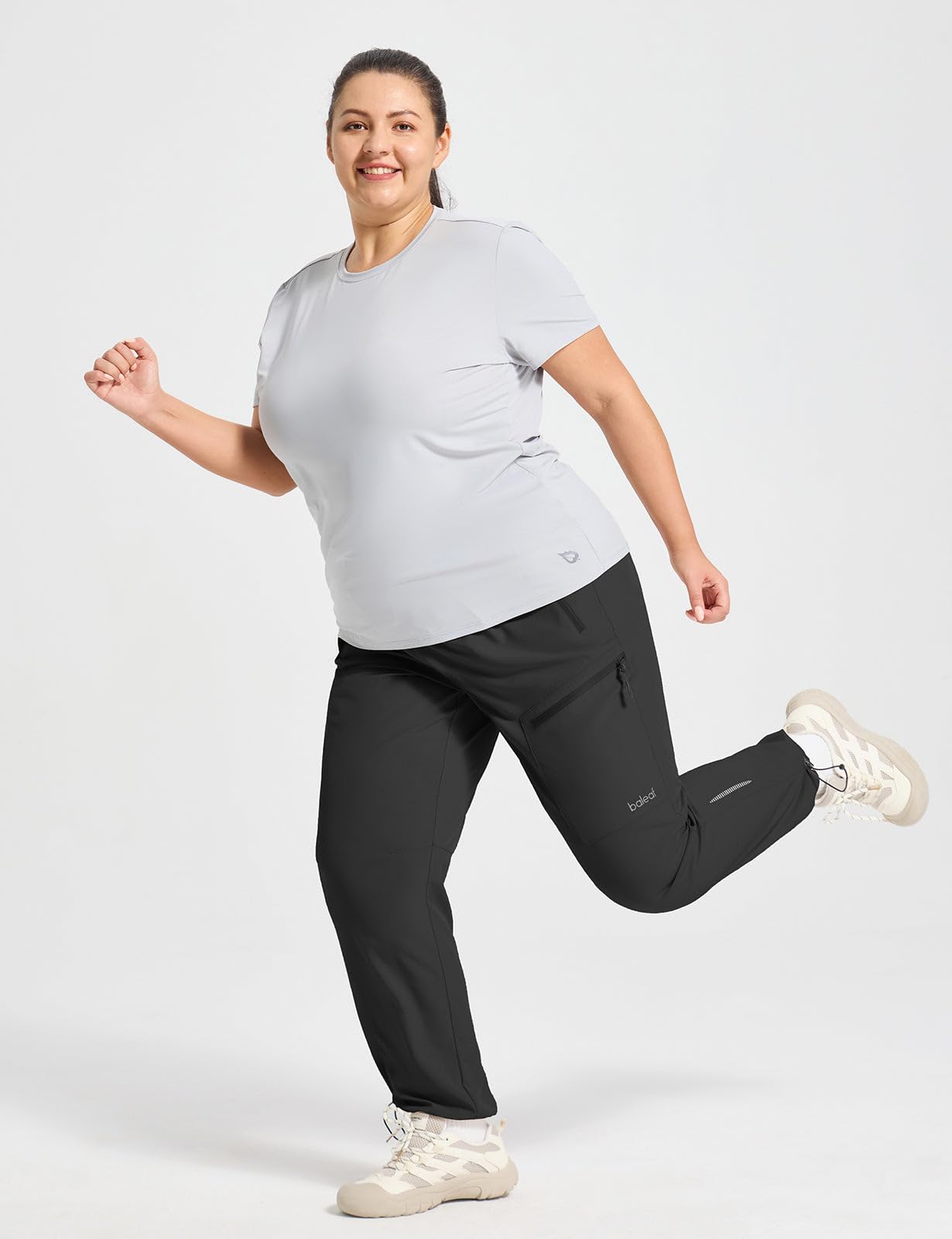 baleaf Plus Size Pants for Women Hiking Cargo Water Resistant UPF 50+ Cargo Joggers Zipper Pockets Black 3XL