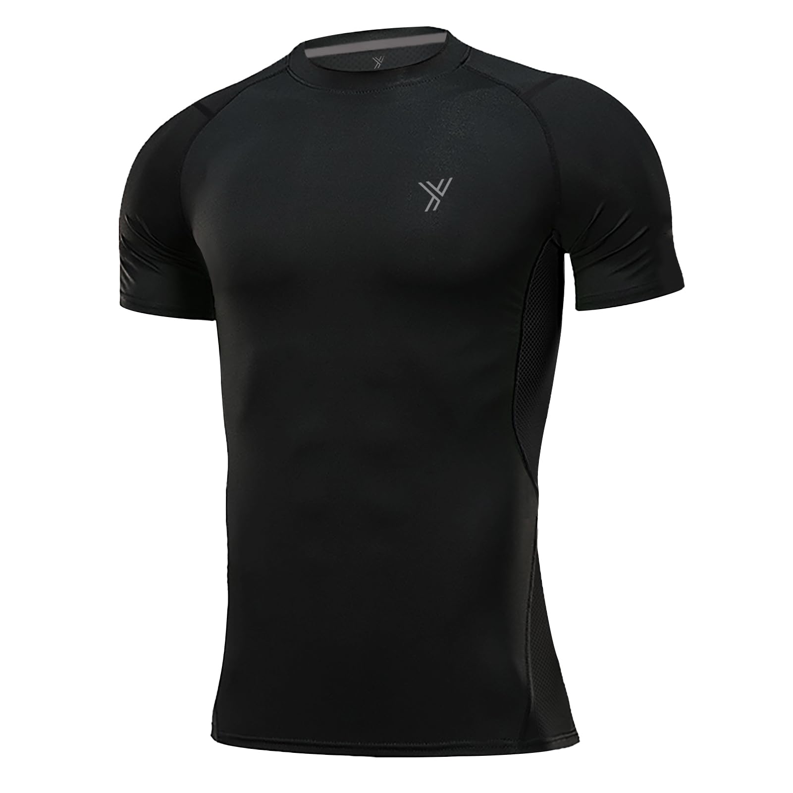 Youper Elite Men's Compression Short-Sleeve T-Shirt, Sportswear for Football, Exercise & Fitness (Medium, Black)