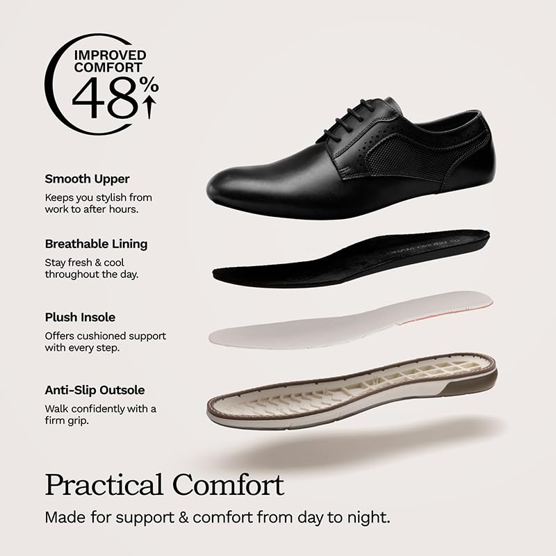 Bruno Marc Men's Casual Dress Sneaker Shoes, Business Formal Derby Plain Toe Oxfords Crossflex GentEdge,Size 12,Black,SBOX223M