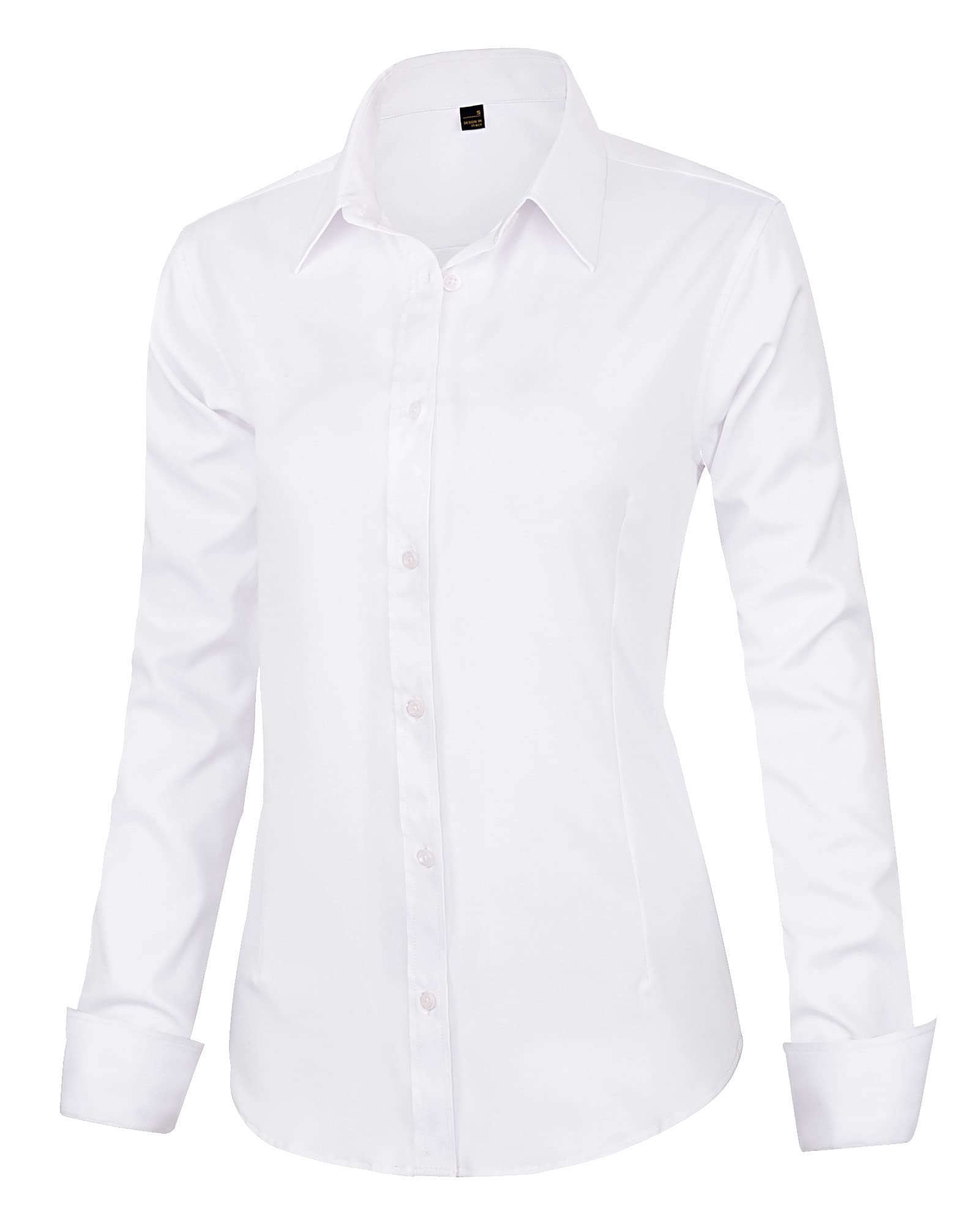 J.VER Womens Dress Shirts Long Sleeve Button Down Shirt Wrinkle-Free Business Casual Blouse Office Work Tops White XS