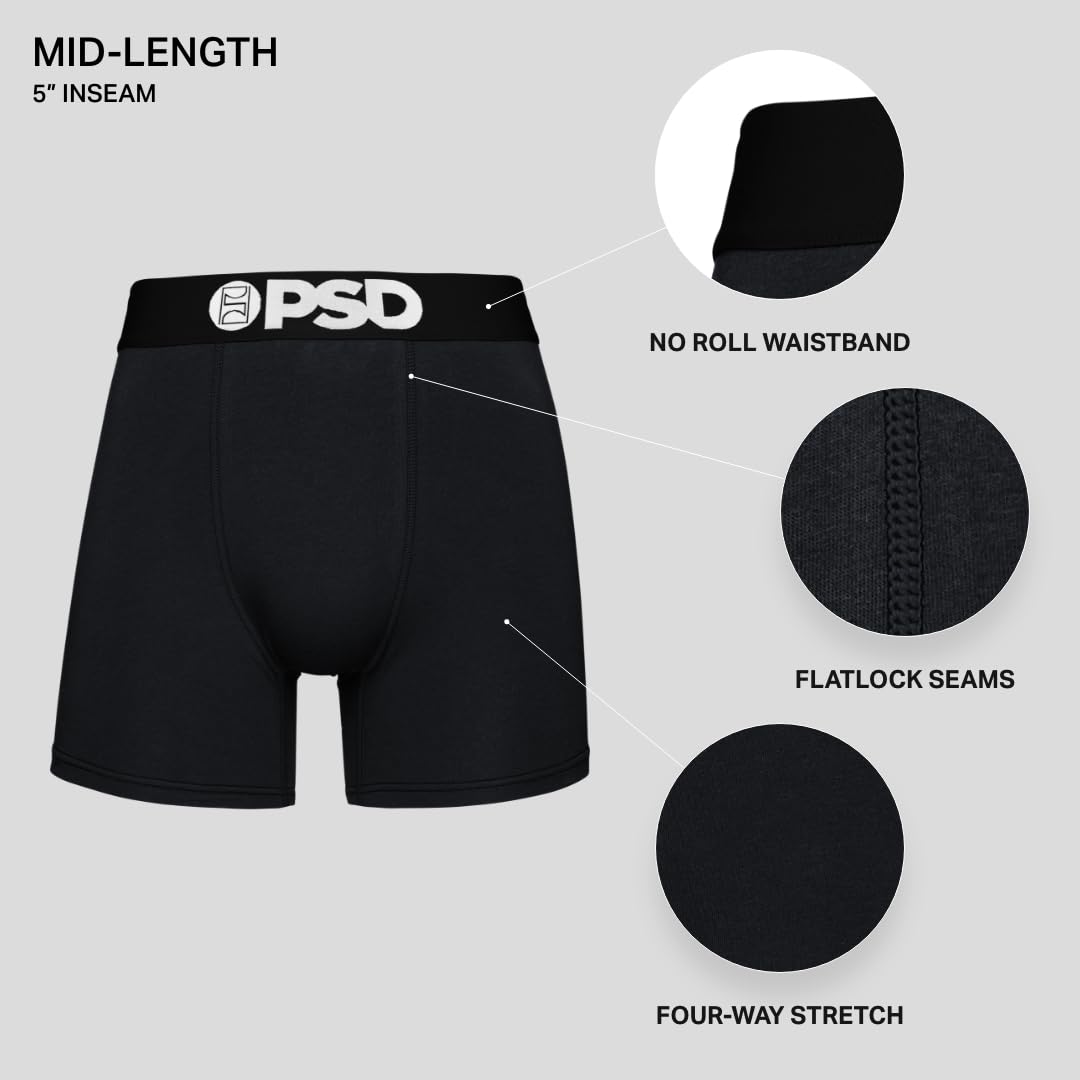 PSD Underwear Mens Boxer Briefs - Solid Sky 3 Pack, 5 Inch Inseam, Moisture-Wicking, Boxer Briefs for Men Pack, Large
