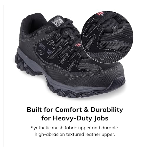 Skechers Men's Cankton Steel Toe Construction Shoe – Electrical Hazard Rated, Memory Foam, Black/Charcoal, 13 Wide