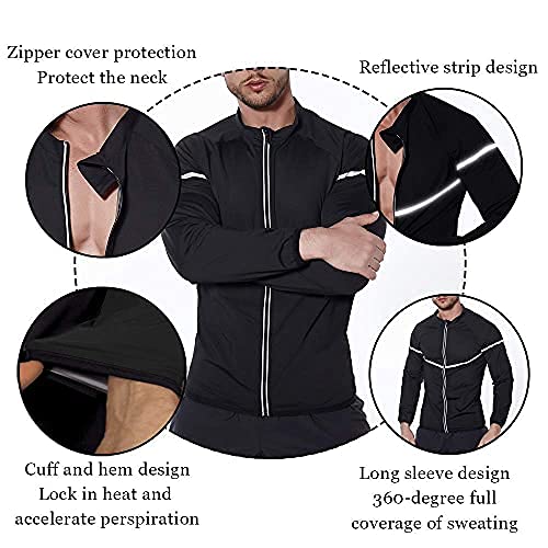 NINGMI Sauna Suit for Men Sweat - Long Sleeve Shirt Jacket Workout Body Shaper Zipper Top Slimming Fitness Trainer Gym