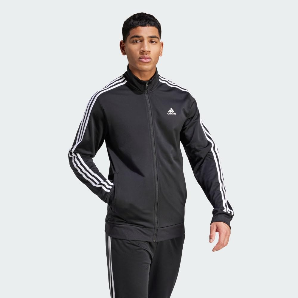 adidas Men's Essentials Warm-up 3-Stripes Track Top, Black/White, Medium