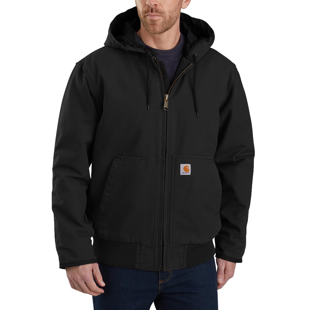Carhartt Men's Loose Fit Washed Duck Insulated Active Jacket (Regular and Big & Tall Size)-Black-Medium