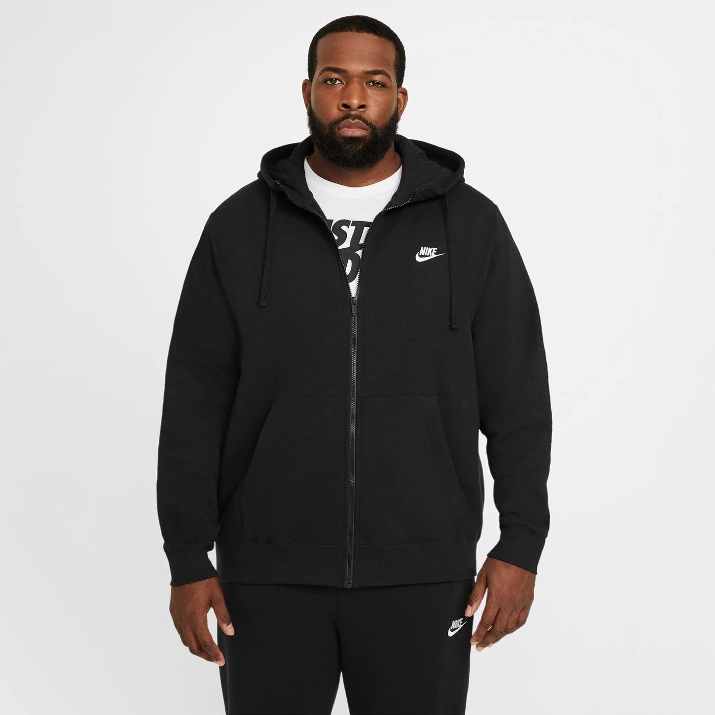 Nike Men's Sportswear Club Fleece Full Zip Hoodie, Fleece Zip-Up Hoodie Men, Black/Black/White, M