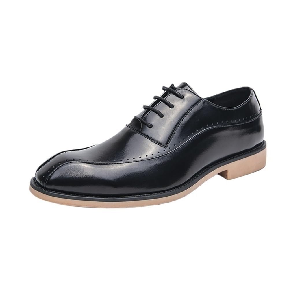 HONGYISHI Men's Classic Oxford Dress Shoes, Formal Lace-Up Leather Footwear with Non-Slip Sole, Block Heel Low-Top Design for Business or Office Wear