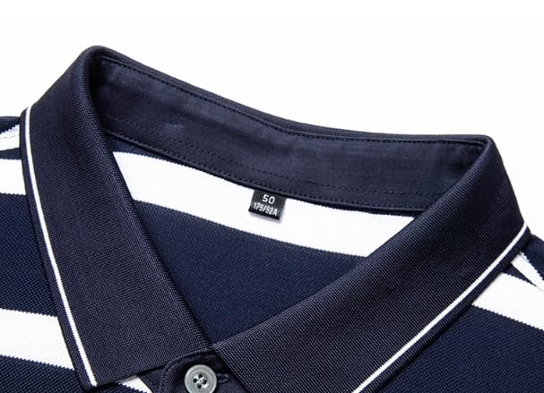 Mens Silk Short Sleeve Polo Shirts Summer Non Iron Striped Business Casual Collared T Shirt(XX-Large) Blue