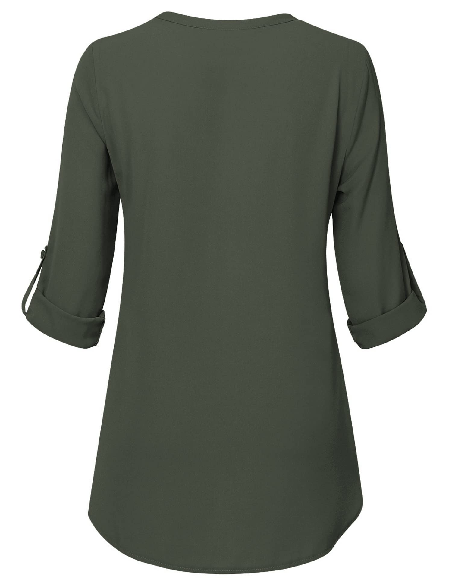 Timeson Blouses for Women,Women's Dress Shirts 3/4 Sleeve Tunics Tops for Women Business Casual Attire Chiffon Tops Ladies V Neck Professional Shirts Armygreen