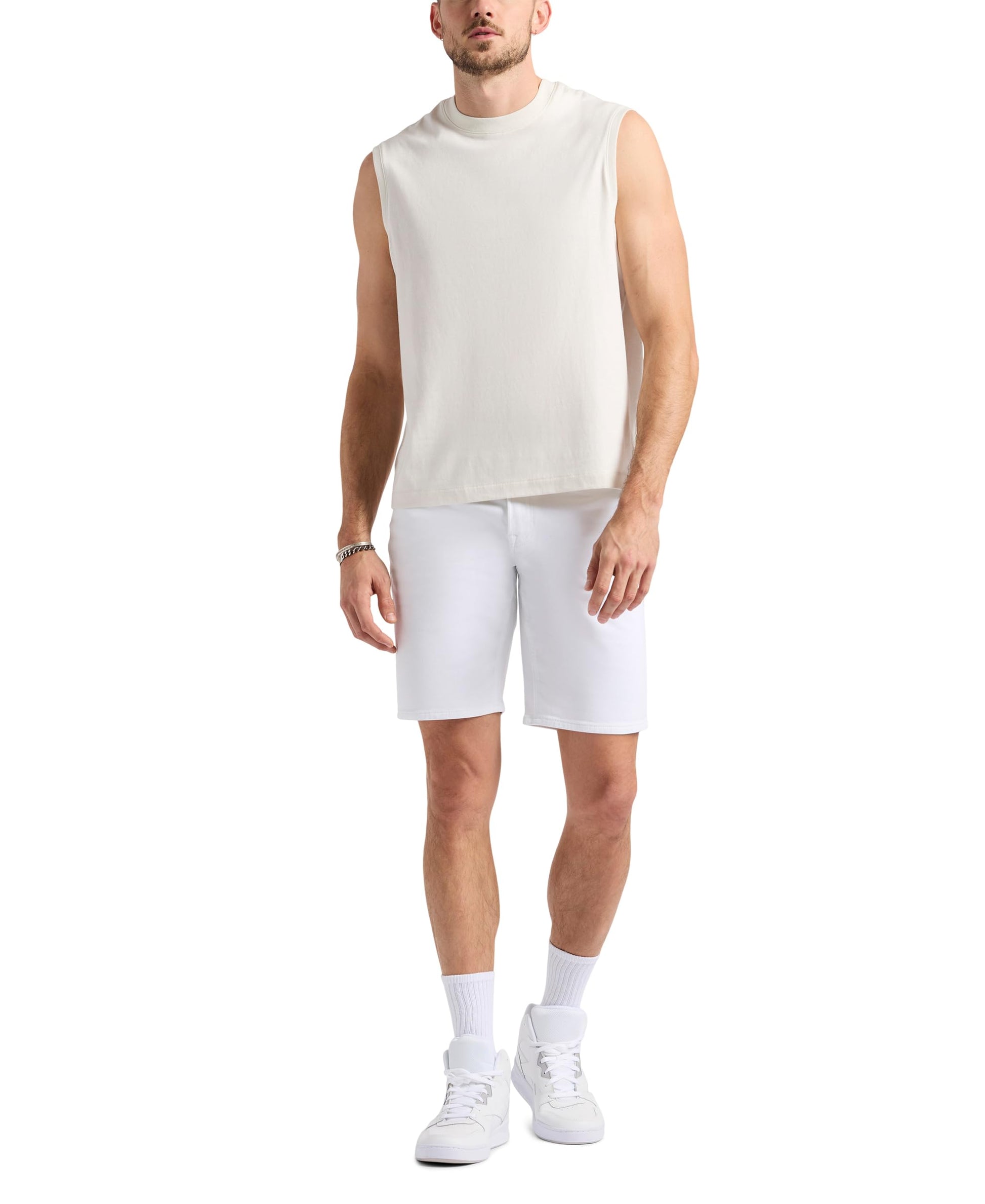 Buffalo David Bitton Men's Non-Denim Relaxed Straight Dean French Terry Shorts with Cotton Blend Stretch, Bright White