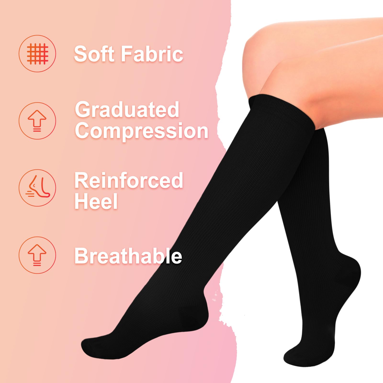 Iseasoo 4 Pairs Compression Socks for Women Circulation-Best Support for Nurses,Running,Athletic,Travel L-XL