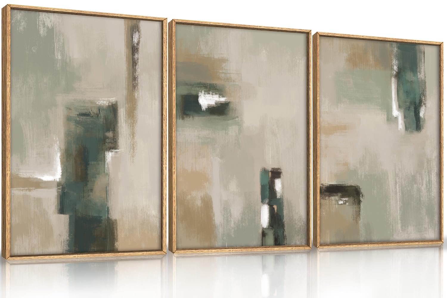 BICERE Large Abstract Green Brown Framed Canvas Wall Art,Modern Brush Stoke Wall Decor,Neutral Beige Grey Wall Painting,Rustic Minimalist Artwork for Living Room,Bedroom,Dining Room,Office -16"x24"x3
