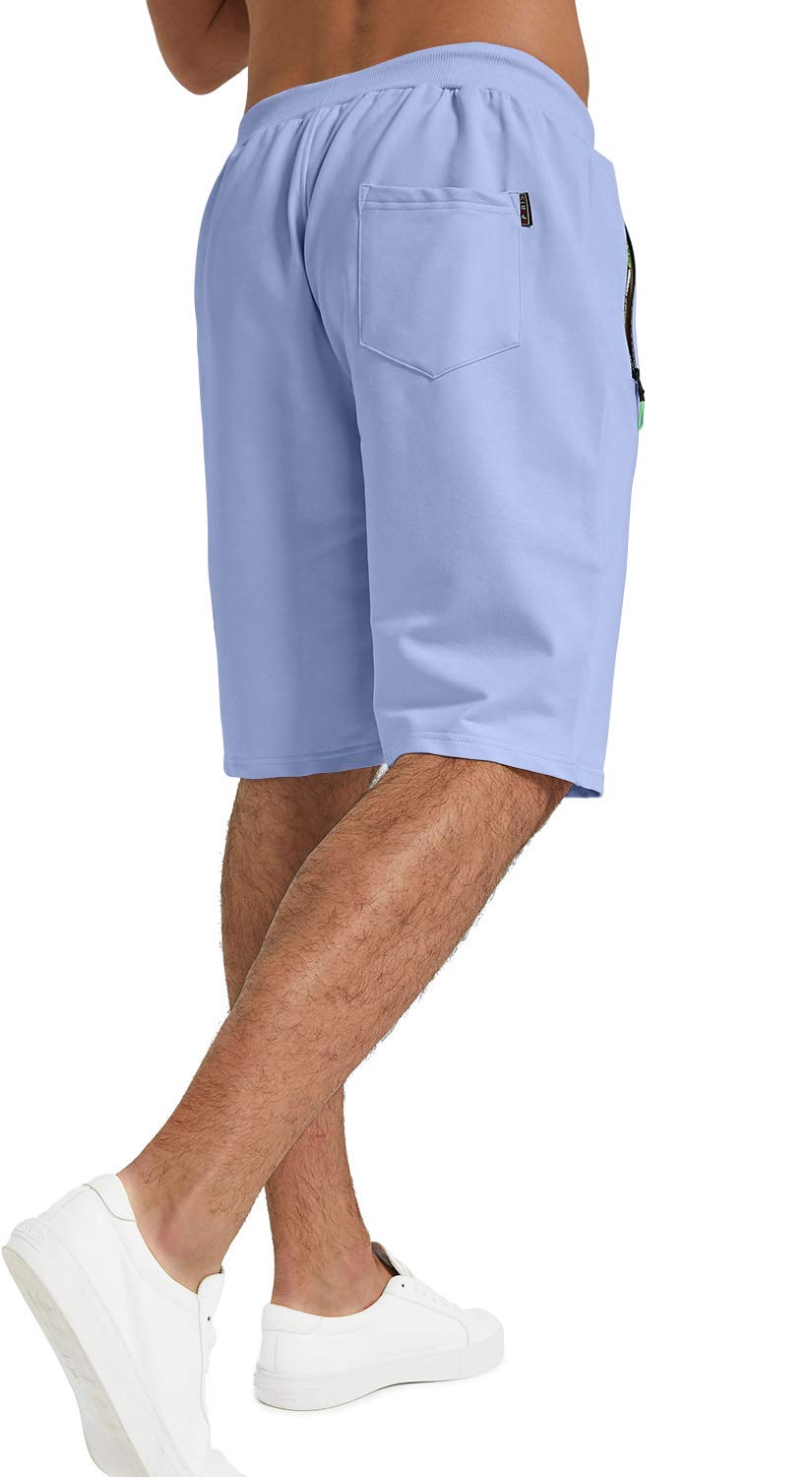YTD Men's Shorts Casual Classic Fit Drawstring Summer Beach Shorts with Elastic Waist and Pockets L Blue
