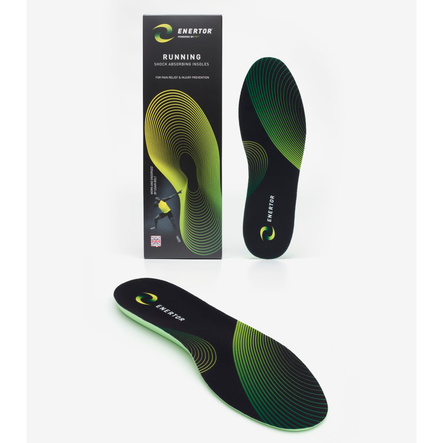 Enertor PX1 Running Insoles - Sports & Running - Full Length Orthotics, Shock Absorbing Technology - Foot & Heel Pain Relief - for Plantar Fasciitis, Achilles Tendonitis, Arch Support, US Mens 14-15