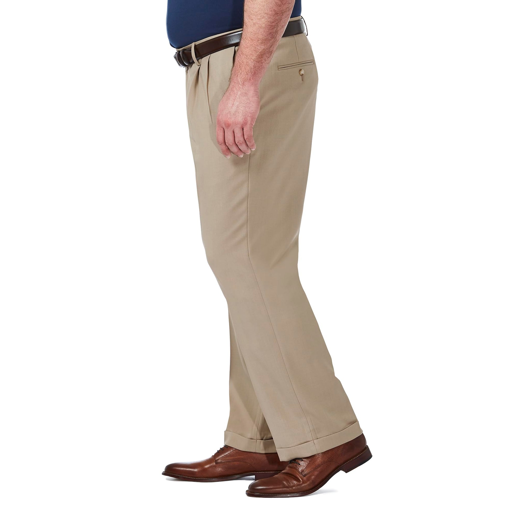 Haggar Men's Premium Comfort Classic Fit Pleat Front Pant Reg. and Big & Tall Sizes, Medium Khaki Bt, 50W x 29L