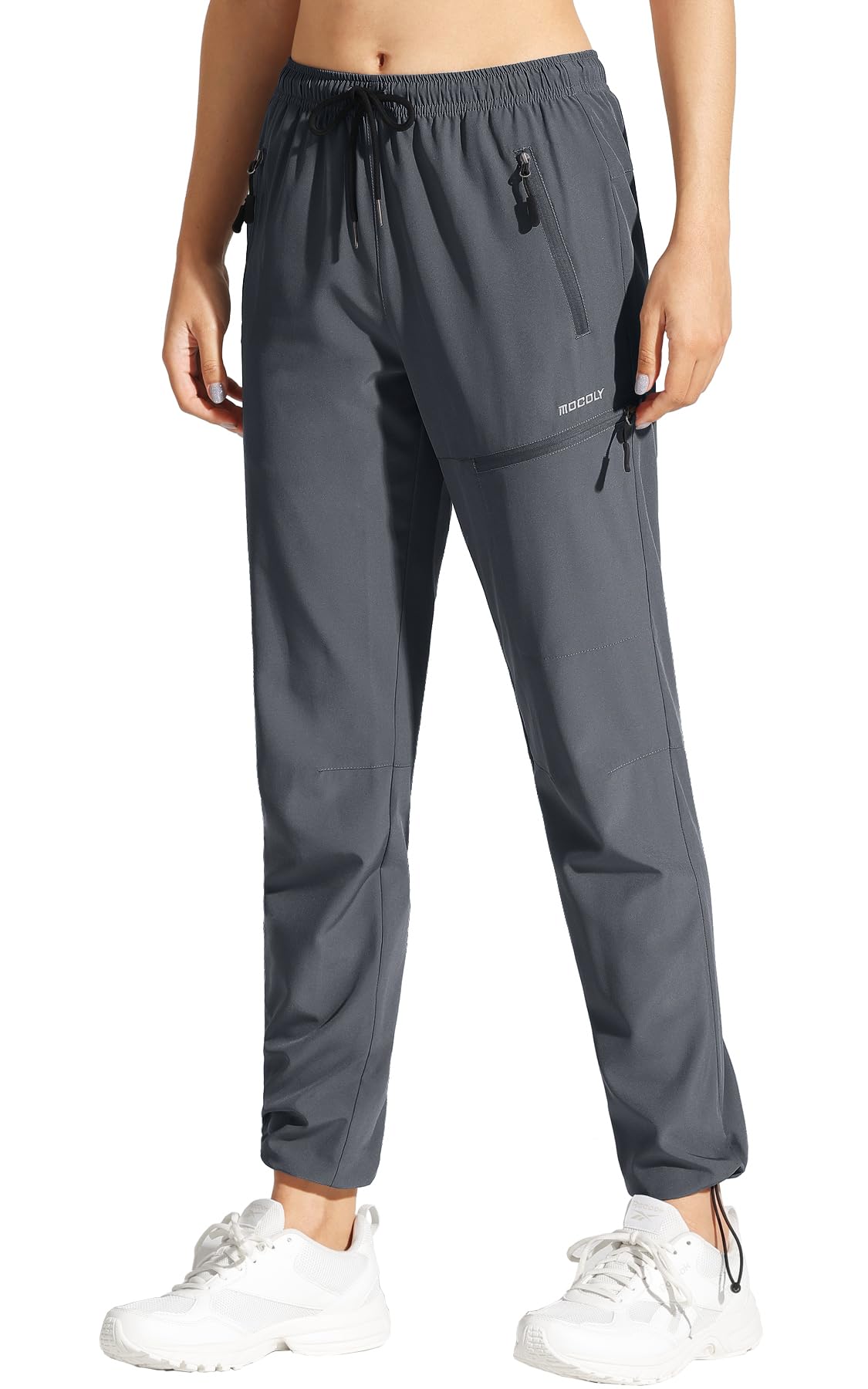 MOCOLY Women's Cargo Hiking Pants Elastic Waist Quick Dry Lightweight Water Resistant Long Pants Trousers UPF 50+ Grey XL