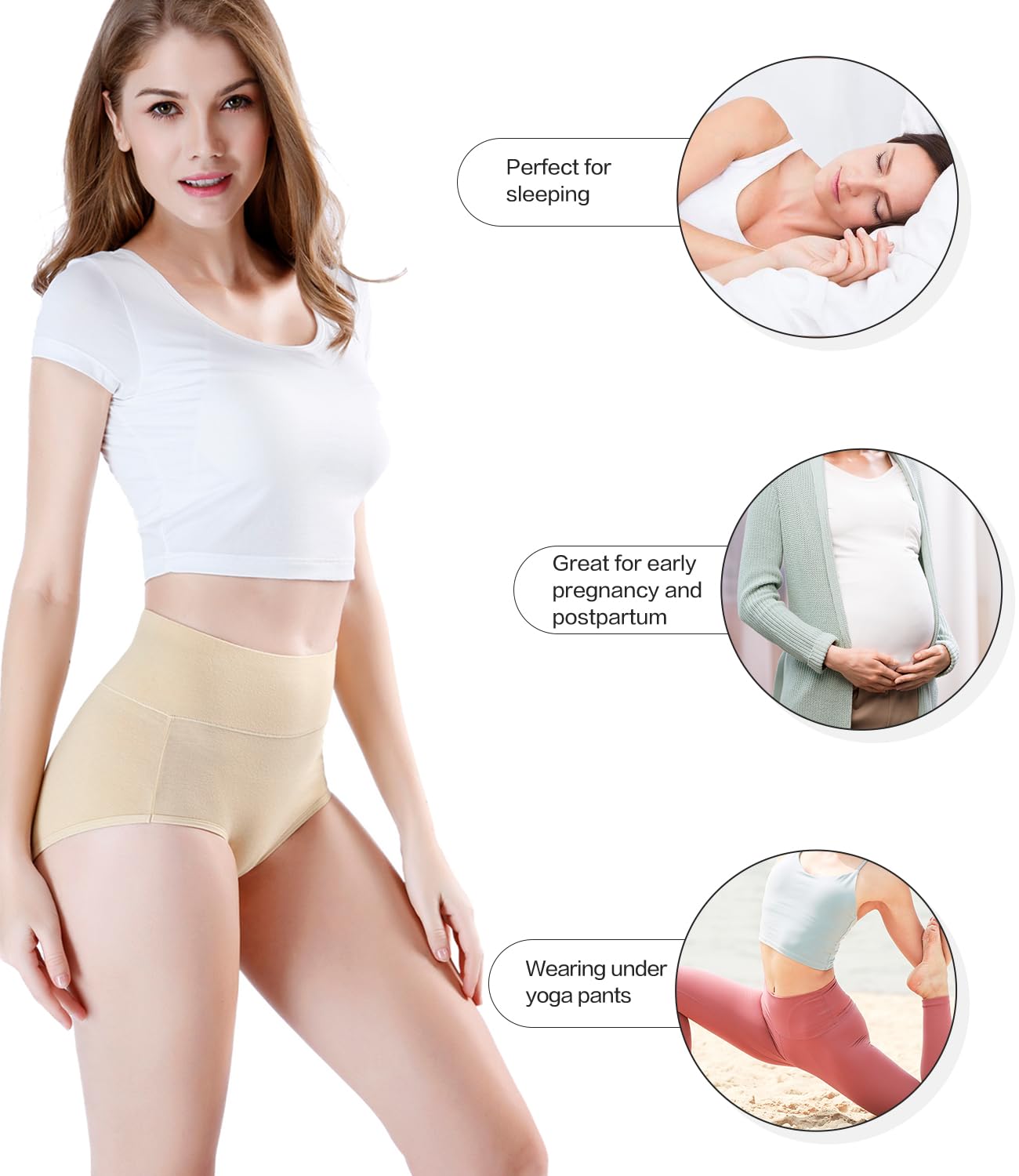 wirarpa Women's Cotton Underwear High Waist Briefs Ladies Soft Underpants 4 Pack Plus Size Panties Multicolored Small