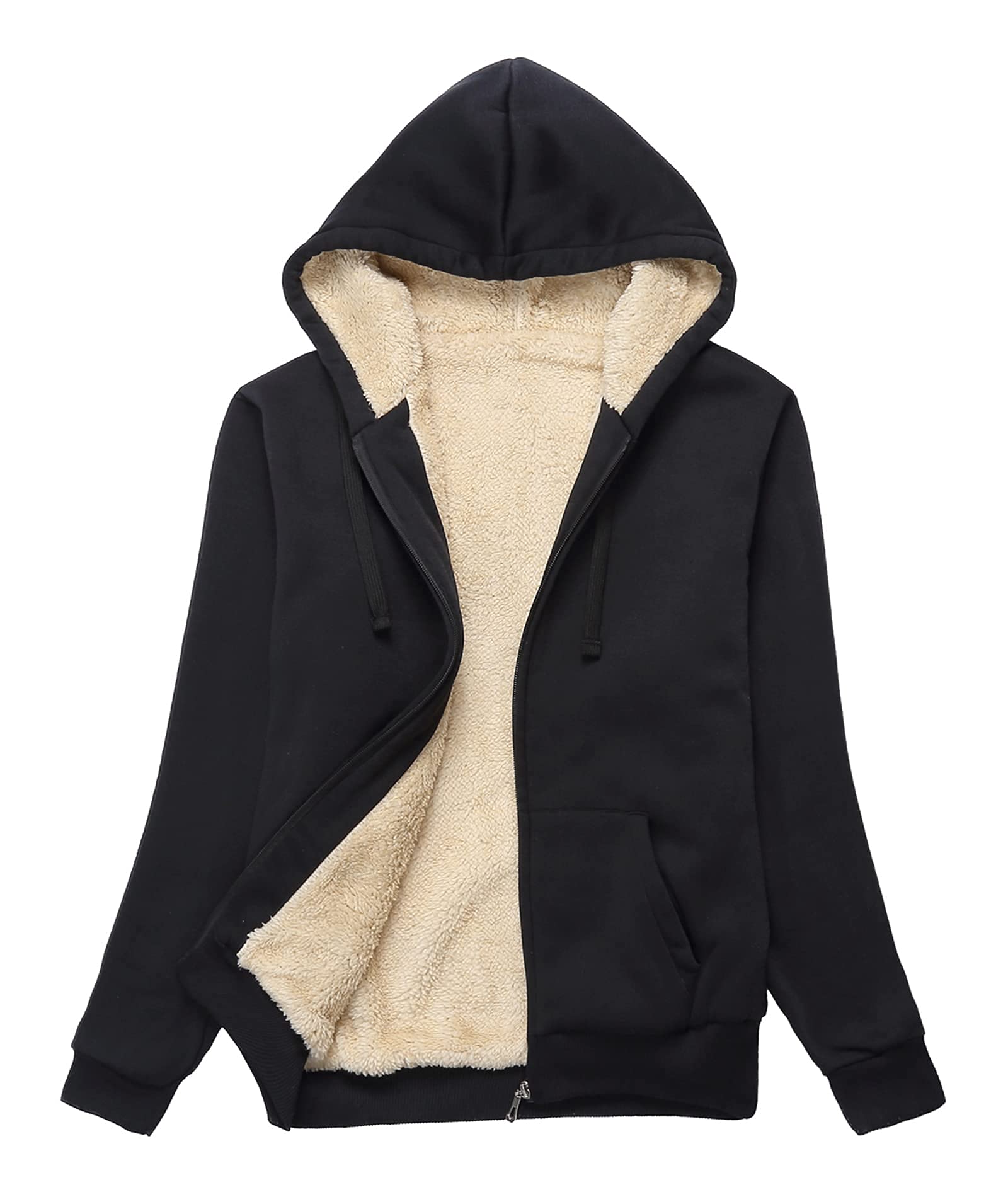 SWISSWELL Hoodies for Women Winter Fleece Sweatshirt - Full Zip Up Thick Sherpa Lined Hooded Jacket Black Medium