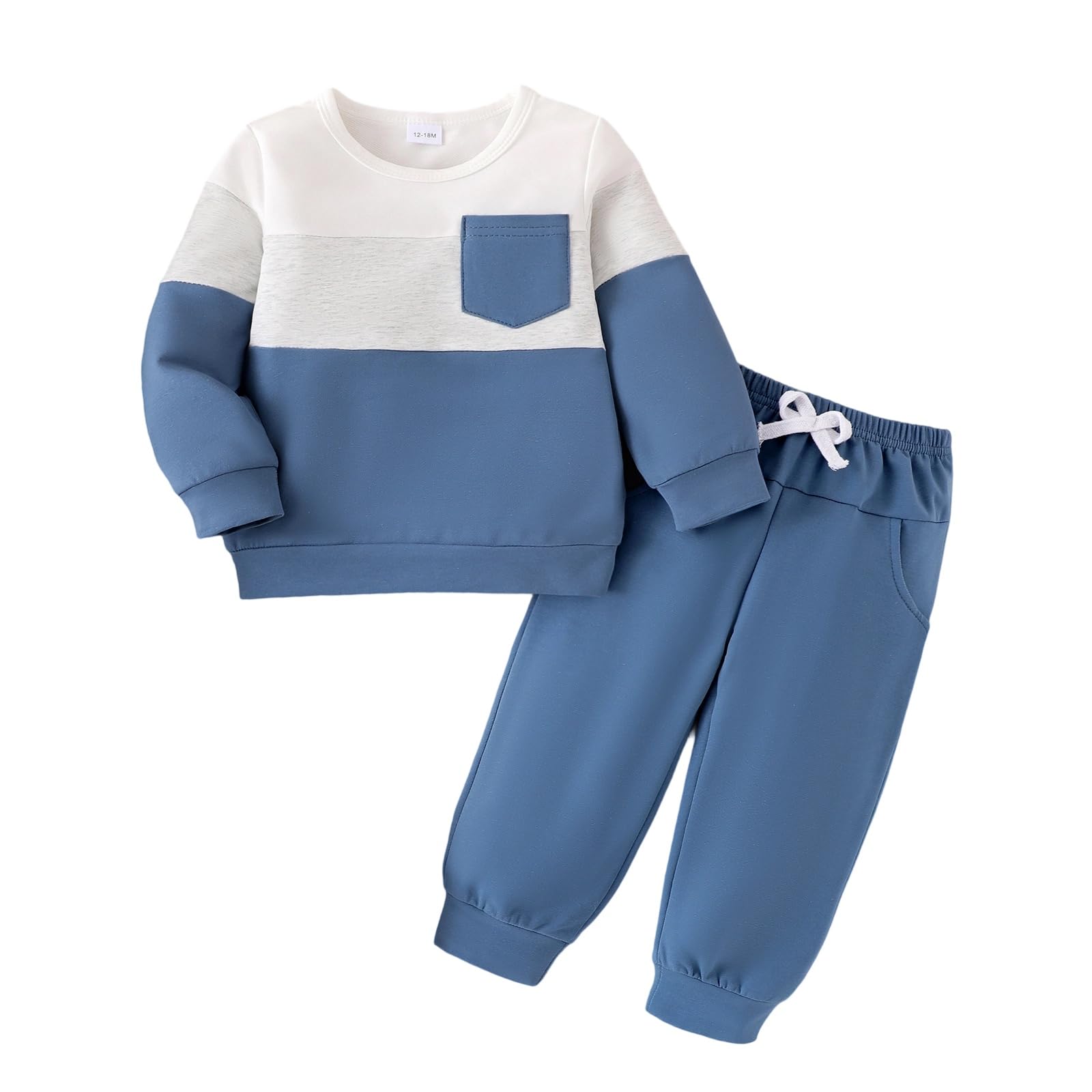 KAFIREN Baby Clothes Boy 12-18 Months Boys Clothes Fall Winter Outfits Long Sleeve Patchwork Sweatshirt Tops Casual Pants Light Blue 12-18M